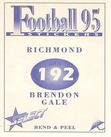 1995 Select AFL Stickers #192 Brendon Gale Back
